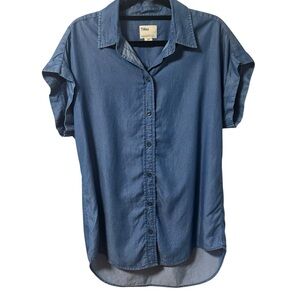 Tilley Short Sleeve Chambray Button Up Shirt Womens Lightweight Blue Denim Small